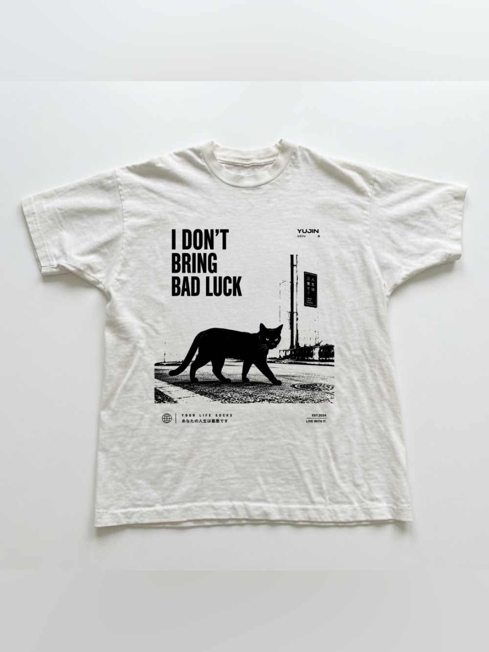 I Don’t Bring Bad Luck Black Cat Graphic Tee, Cat Superstition Sarcastic T-Shirt